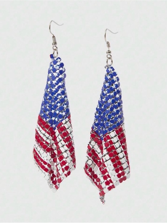 Jewelry - American Flag Sequin Dangle Earrings - Patriotic Red, White & Blue